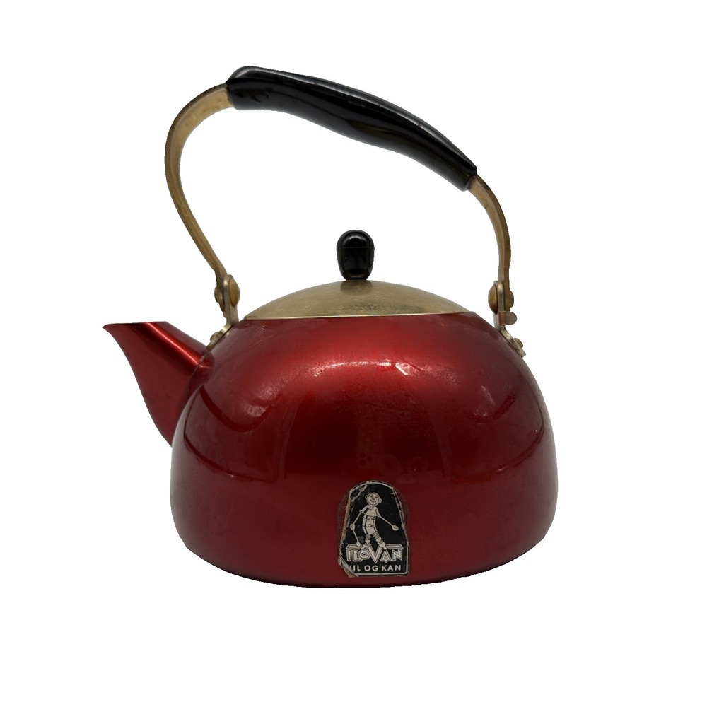 Vintage Høyang Ilovan Red Tea Kettle Norway 1.75L MCM Eloksert Aluminum Pot